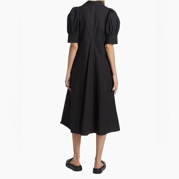 Ganni Cotton Poplin V-Neck Midi Dress, Size Medium - Picture 5 of 7